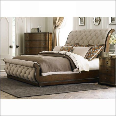 Lovely Sleigh Bed With Fabric Tufted Head And Footboard Bedroom