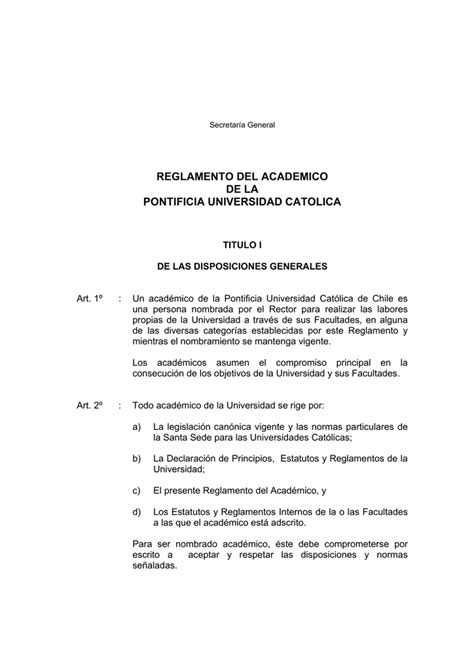 Reglamento del Académico Pontificia Universidad Católica de Chile