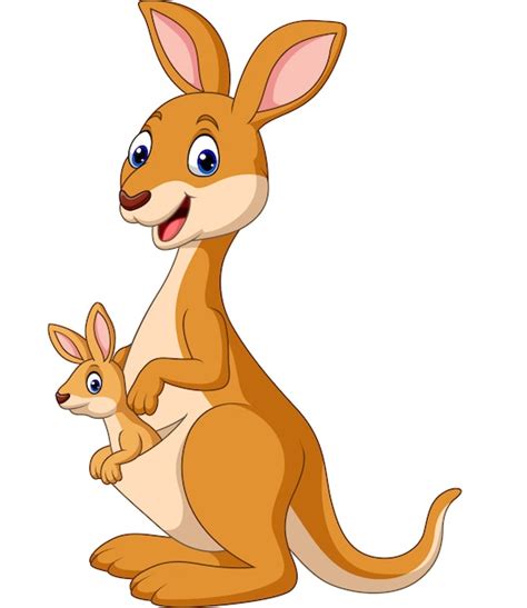 Premium Vector Cartoon Happy Kangaroos With Baby Joey