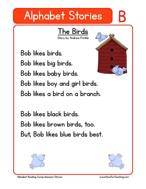 Kindergarten Reading Comprehension Worksheet Alphabet Stories B