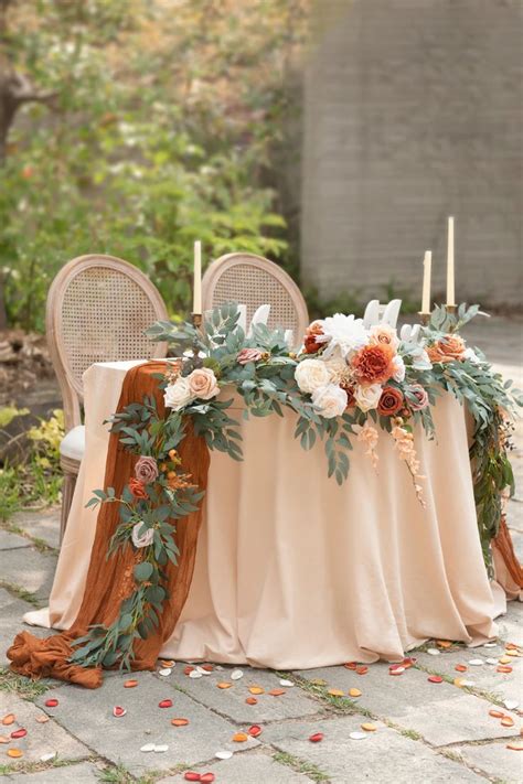 Ft Flower Garland For Sweetheart Head Table Sunset Terracotta In Sweetheart Table