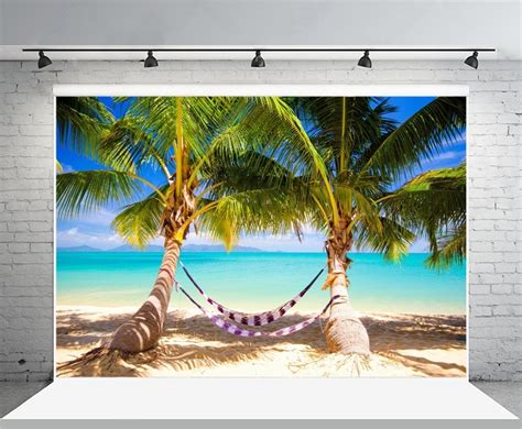 Laeacco Zomer Zee Strand Palmbomen Hangmat Schilderachtige Fotografie