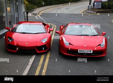 Red Lamborghini Aventador And Ferrari 458 Italia Cars Wilmslow England