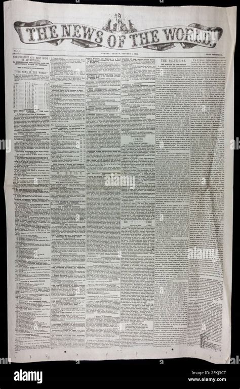 The Front Page Of The News Of The World Newspaper Replica Of First