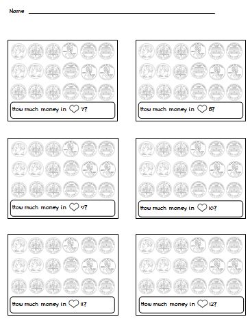 Counting dimes and pennies valentine activity