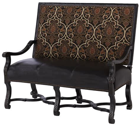 High Back Bench Chair With Interesting Leather And Fabric Details