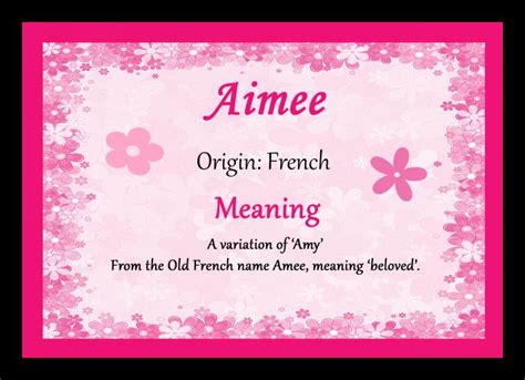 Aimee Personalised Name Meaning Placemat Names With Meaning Meant To