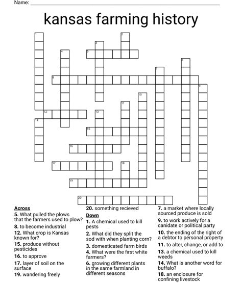 Kansas Farming History Crossword Wordmint