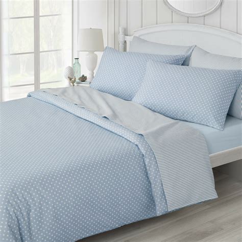 Blue Brushed Cottonflannelette Bedding Spot Stripe Or Plain
