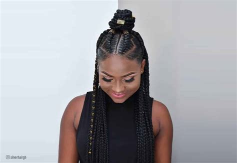 Ghana Braids Short Straight Back With Beads Straight Up Hair Style