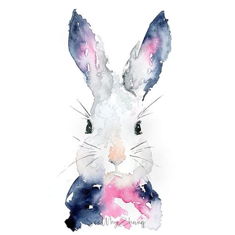 Rabbit Watercolor Art Print Easter Bunny Wall Art Modern Etsy