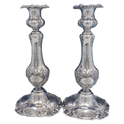 Pair Of Sterling Silver Weighted Pillar Candlesticks By Lunt Circa