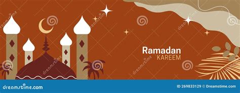 Ramadan Kareem Boho Design Background With Moon Mosque Dome Palms