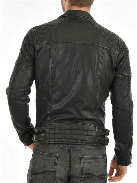 Mens Genuine Lambskin Real Leather Jacket Black Slim Fit Biker