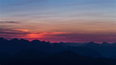 Desktop Wallpaper Mountains Sunset Skyline Sky Horizon 8k Hd