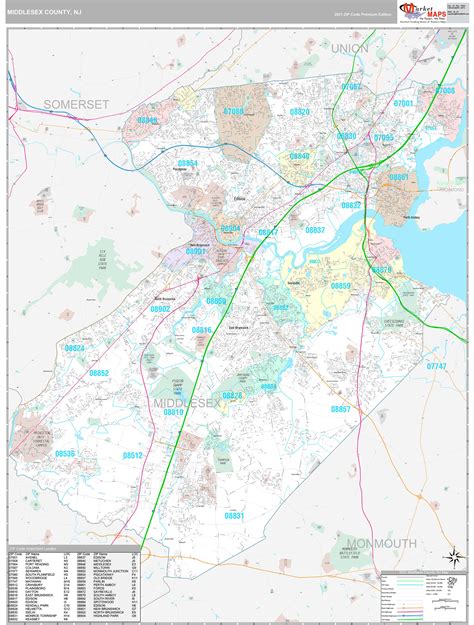 Middlesex County Nj Wall Map Premium Style By Marketmaps Mapsales