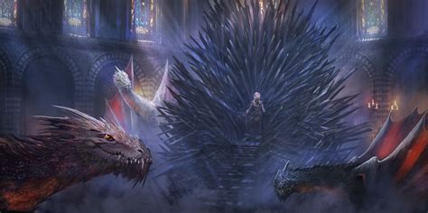 Illustration Of Daenerys Targaryen Sitting On Iron Throne Next To Her