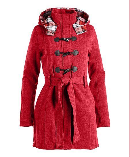 Red Toggle Close Hooded Trench Coat Women Trench Coats Women