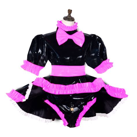 Lockable Sissy Maid Dress Plus Size Lolita Pvc Maid Cosume With Bow Pvc