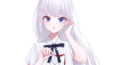 Beautiful Anime Female Pale Eyes Wallpaper Flowers White Hair Anime Blue Eyes Sword