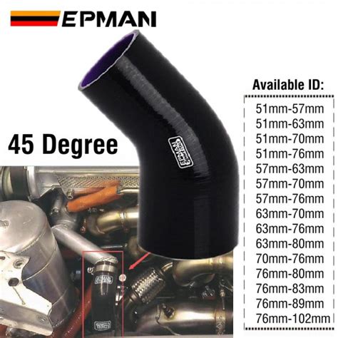 Epman 45 Degree Silicone Elbow Reducer Hose Black 3 Ply Thickness 51mm 57mm 51mm 63mm 51mm 70mm
