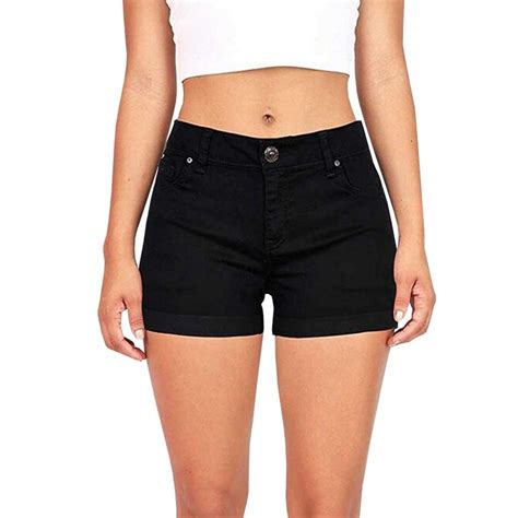 Black Denim Shorts Cotton High Waisted Fashion Button Pockets Skinny