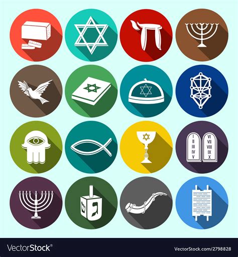 Judaism Icons Set Flat Royalty Free Vector Image