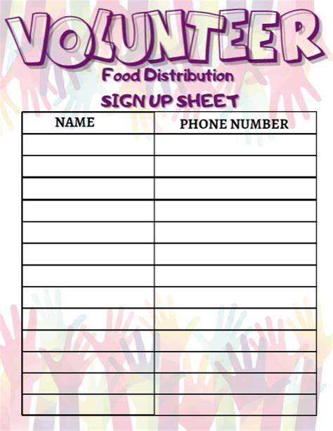 Volunteers Sign Up Sheet Template Postermywall