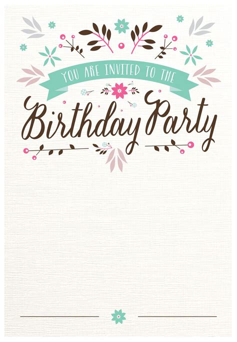 Flat Floral Free Printable Birthday Invitation Temp Birthday Party
