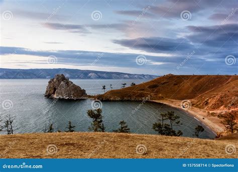 Lake Baikal Trees And Mountains Of Siberia With Beautiful Sky And