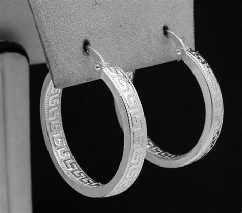 1 3d Inside Out Greek Key Hoop Earrings Real Sterling Silver 925 Great
