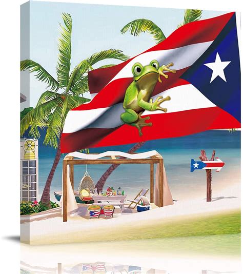 Hiyplay Canvas Wall Art Summer Beach Puerto Rico Flag