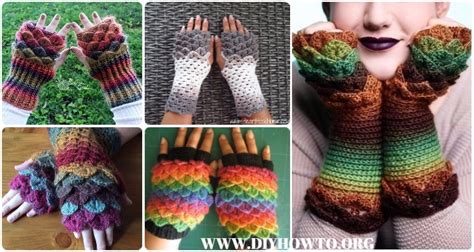 Crocodile stitch crochet gloves, fingerless gloves, ear. Crochet Dragon Scale Crocodile Stitch Gloves Fingerless ...