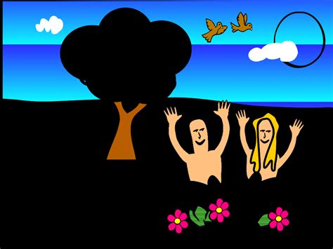 Adam And Eve In Garden Scenery Vector Illustration Public Domain Vectors