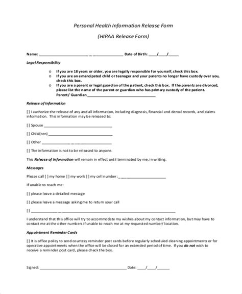 Free 11 Hipaa Release Form Samples In Pdf Ms Word