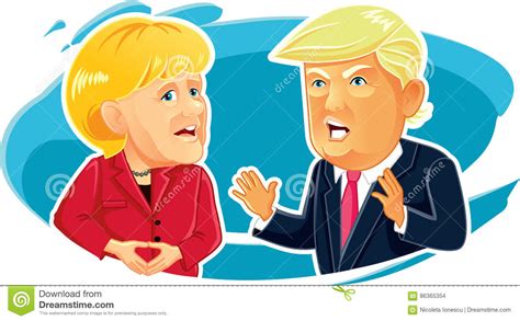 Editorial Caricature Of Angela Merkel And Donald Trump Editorial Stock