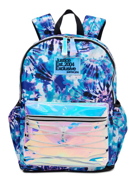 Justice Kids Girls Blue Tie Dye Backpack With Bungee