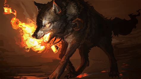 Fond Décran Feu Dragon Loup Mythologie Capture Décran Papier