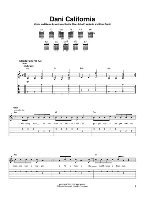Dani California Sheet Music By Red Hot Chili Peppers For Easy Guitar