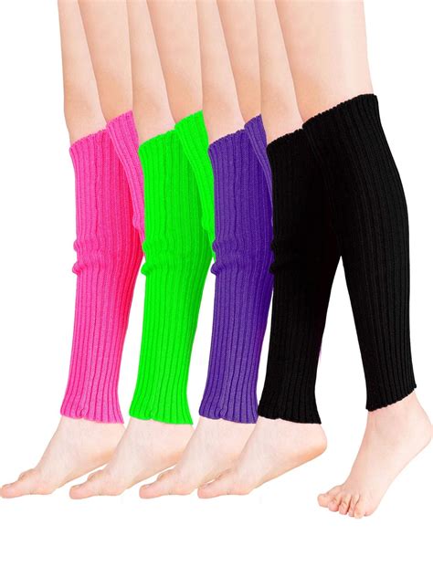 buy women 80s leg warmers knit neon leg warmers for 80s costume accessories color 1 4 pairs