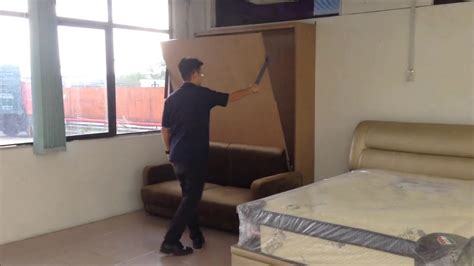 Two side storage towers come with adjustable shelves and a clothes rod so you can make your wall bed even more functional by placing this sofa against it. Wall Bed Queen Size with Folding Sofa - YouTube