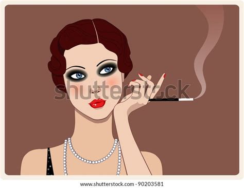 Retro Lady Smoking Cigarette Stock Vector Royalty Free 90203581