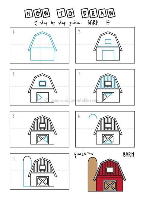 How To Draw A Big Red Barn Easy Farming Doodles For Kids Rainbow