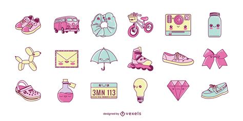 Misc Kawaii Objects Set Vector Download