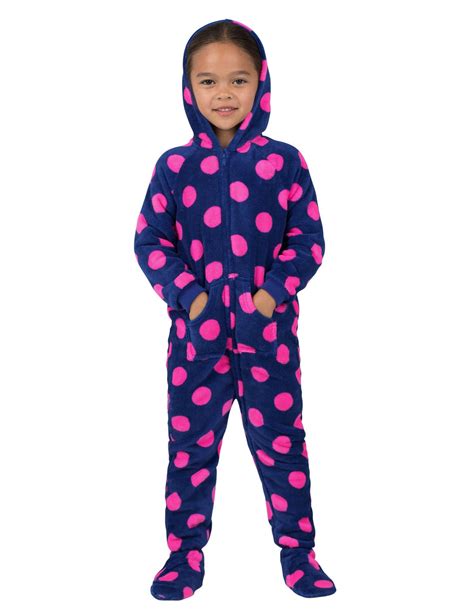 Navy Pink Polka Hoodie One Piece Infant Hooded Footed Pajamas