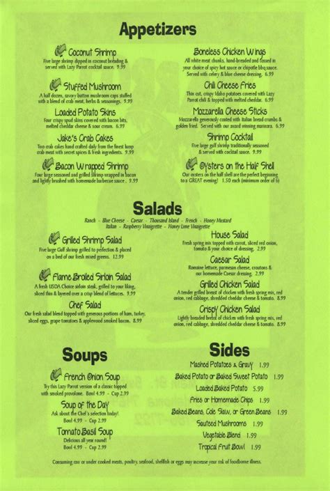 The Parrot Steakhouse And Grill Menu Grand Lake Living