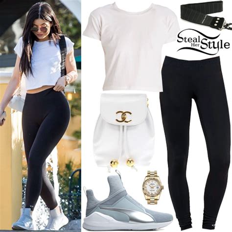 Kylie Jenner Flashes Her Midriff In White Cropped T Shirt And Black
