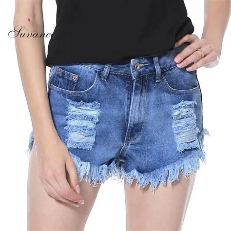 Suvance Ripped Holes Denim Cotton Tassels High Waist Summer Jeans