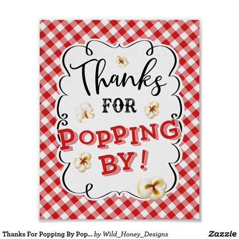 Thanks For Popping By Popcorn Sign Red Gingham Zazzle Popcorn Party