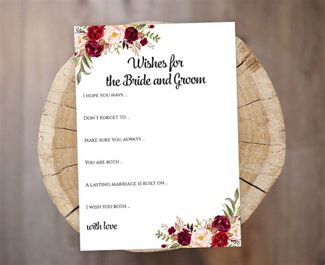 Wishes For The Bride And Groom Printable Cards Burgundy Etsy